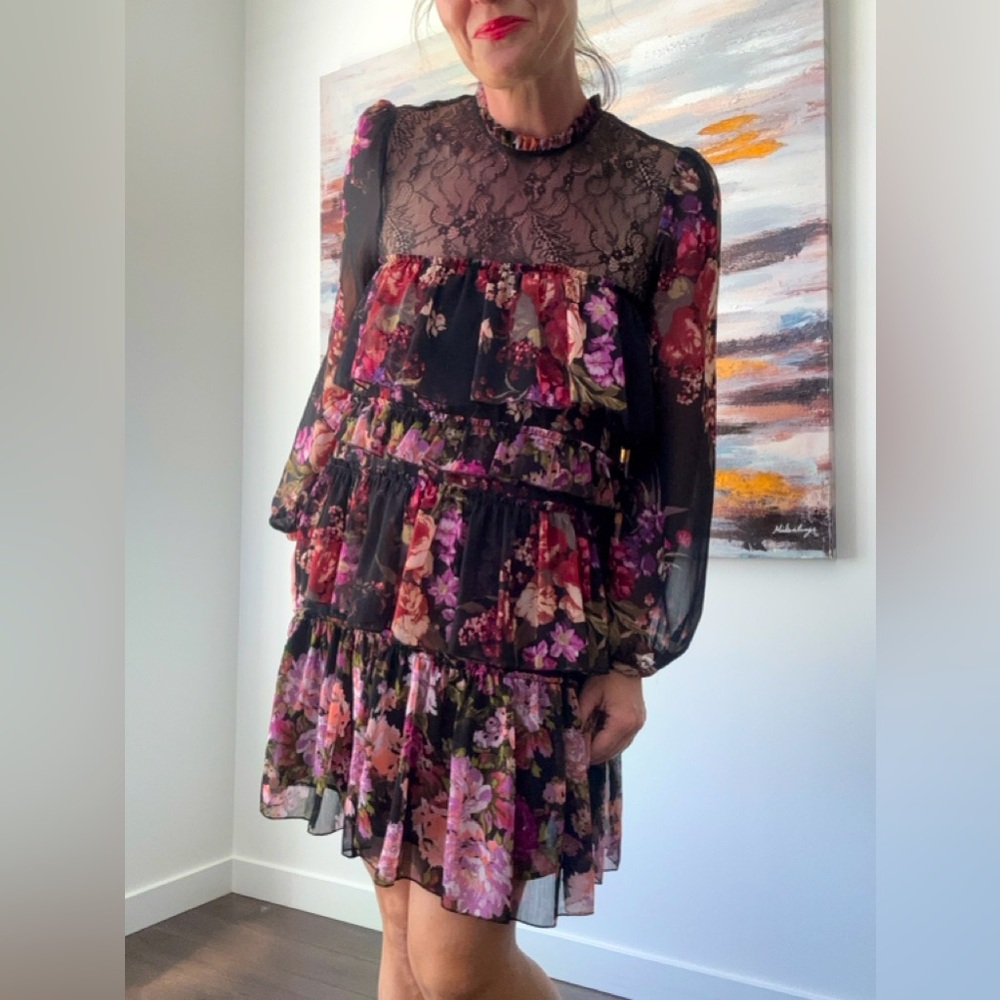 ZARA Floral Lace Tiered Frock Dress Multicolour Medium - Picture 4 of 13